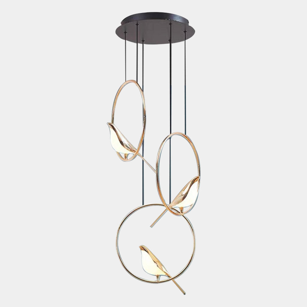 LED Ceiling Fixture Bird-Motif Metal Frame 35-Inch Warm Glow Overhead Lighting for Dining Room Bedroom Kitchen Island Modern Statement Piece