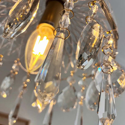Hanging Ceiling Fixture with Textured Crystal Shade & Brass Frame for Kitchen Island, Entryway, Bedroom – Sculptural Vintage-Inspired Overhe