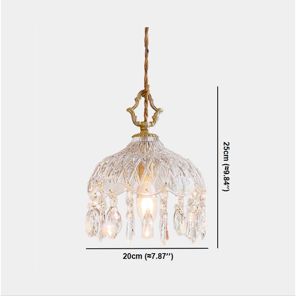 Hanging Ceiling Fixture with Textured Crystal Shade & Brass Frame for Kitchen Island, Entryway, Bedroom – Sculptural Vintage-Inspired Overhe