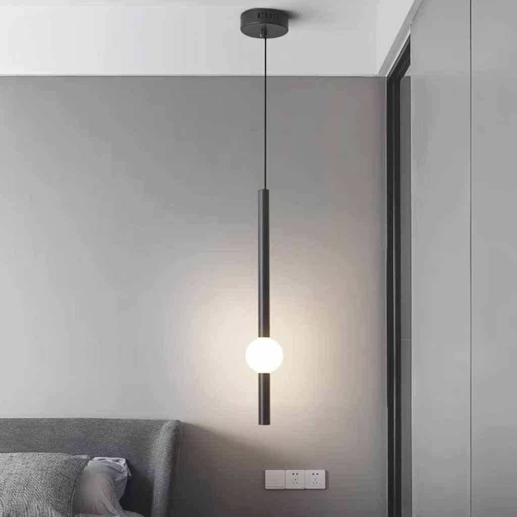 Linear Hanging Ceiling Light LED Iron Glass Tube Fixture Adjustable Height Bedroom Dining Room Kitchen Island Warm Neutral Glow 3.5 in Diame