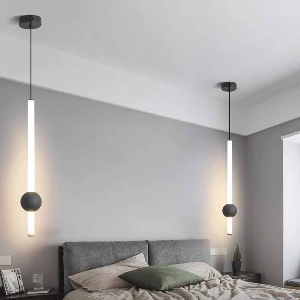 Linear Hanging Ceiling Light LED Iron Glass Tube Fixture Adjustable Height Bedroom Dining Room Kitchen Island Warm Neutral Glow 3.5 in Diame