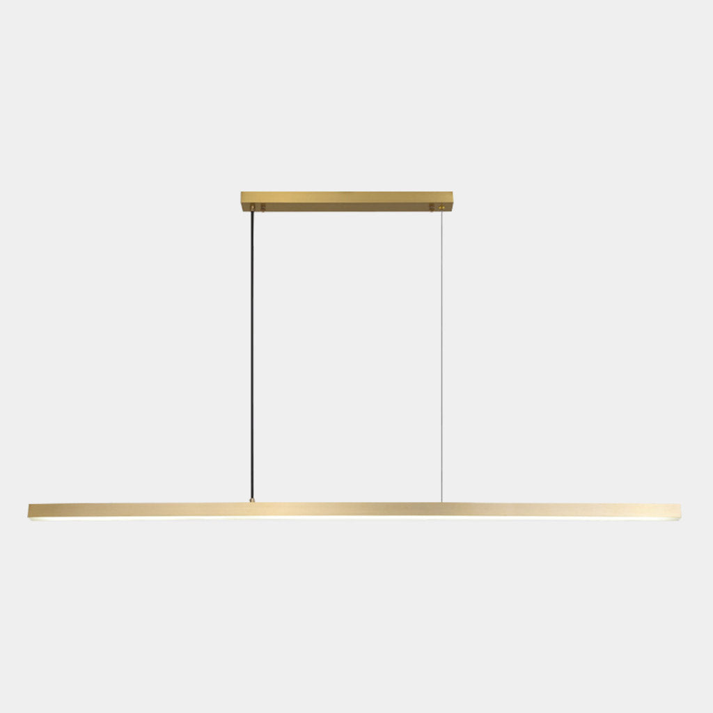 Linear LED Ceiling Fixture Brass Finish Adjustable Height Dimmable Remote Control for Kitchen Island Dining Room Table Modern Hanging Light