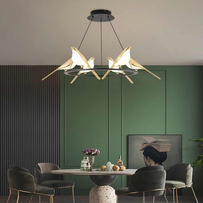 LED Ceiling Fixture Bird-Motif Metal Frame 35-Inch Warm Glow Overhead Lighting for Dining Room Bedroom Kitchen Island Modern Statement Piece