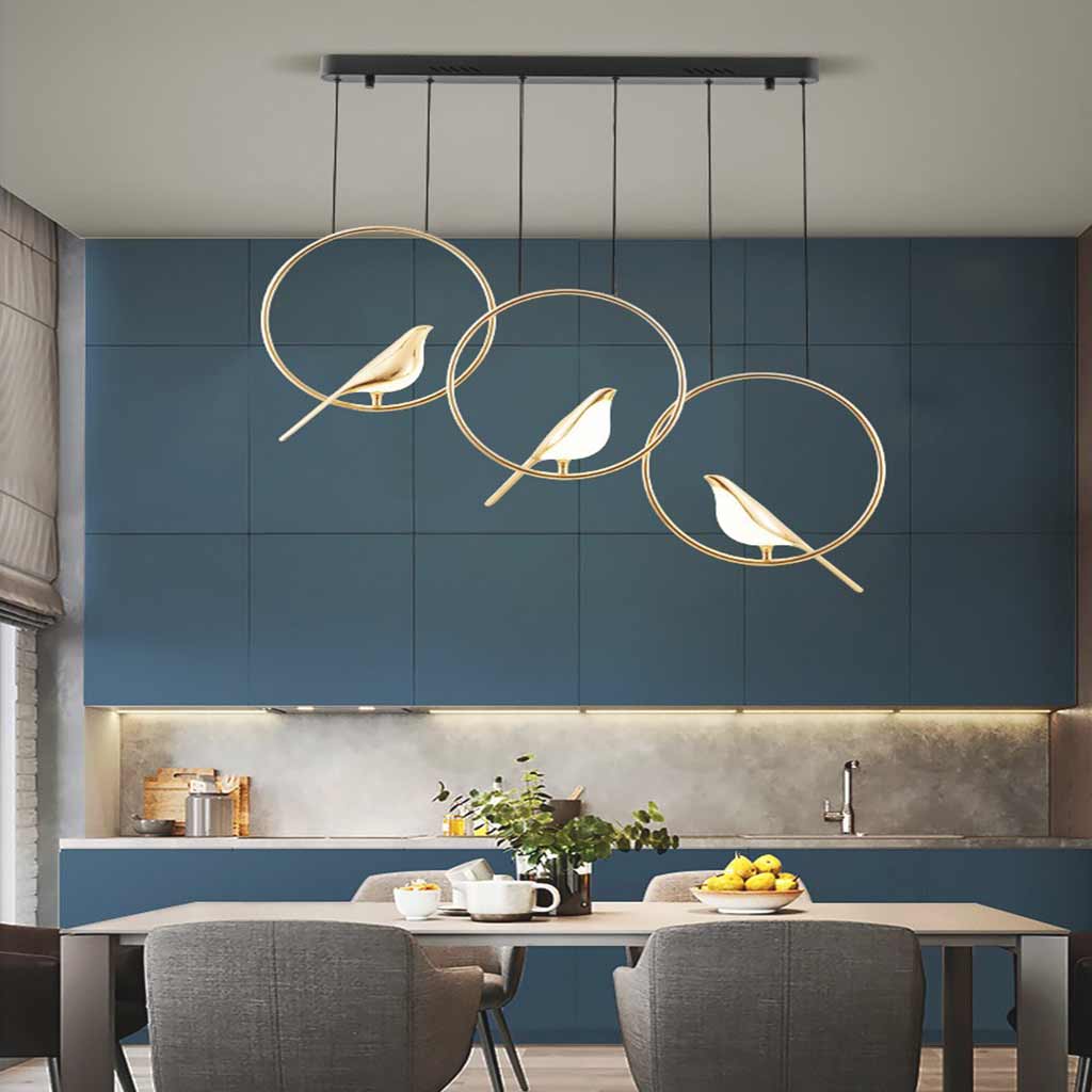 LED Ceiling Fixture Bird-Motif Metal Frame 35-Inch Warm Glow Overhead Lighting for Dining Room Bedroom Kitchen Island Modern Statement Piece
