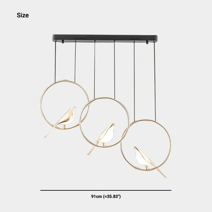 LED Ceiling Fixture Bird-Motif Metal Frame 35-Inch Warm Glow Overhead Lighting for Dining Room Bedroom Kitchen Island Modern Statement Piece