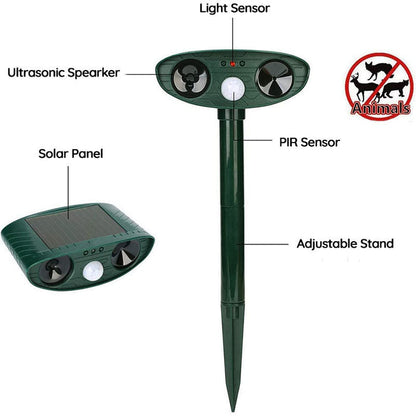 Motion-Activated Animal Deterrent Device with Solar Power for Yards and Gardens | Outdoor Pest Control | Ultrasonic Wildlife Repellent | Wea