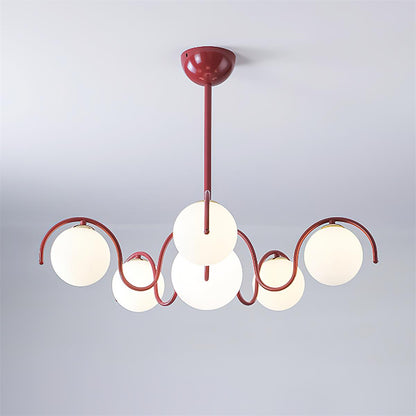Multi-Arm Glass Globe Ceiling Light 30 Inch Spread Red Metal Kitchen Island Chandelier for Dining Table Modern Branch Fixture Indoor Hanging