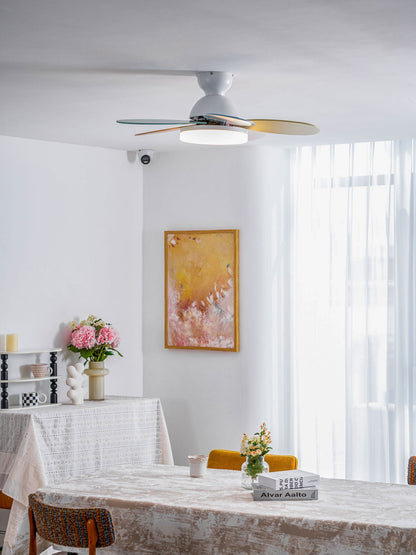 Indoor Ceiling Fan with LED Light 35 in Wood Blade Curved Design 6-Speed Remote Control DC Motor for Living Room Bedroom Dining Room Grey Gr