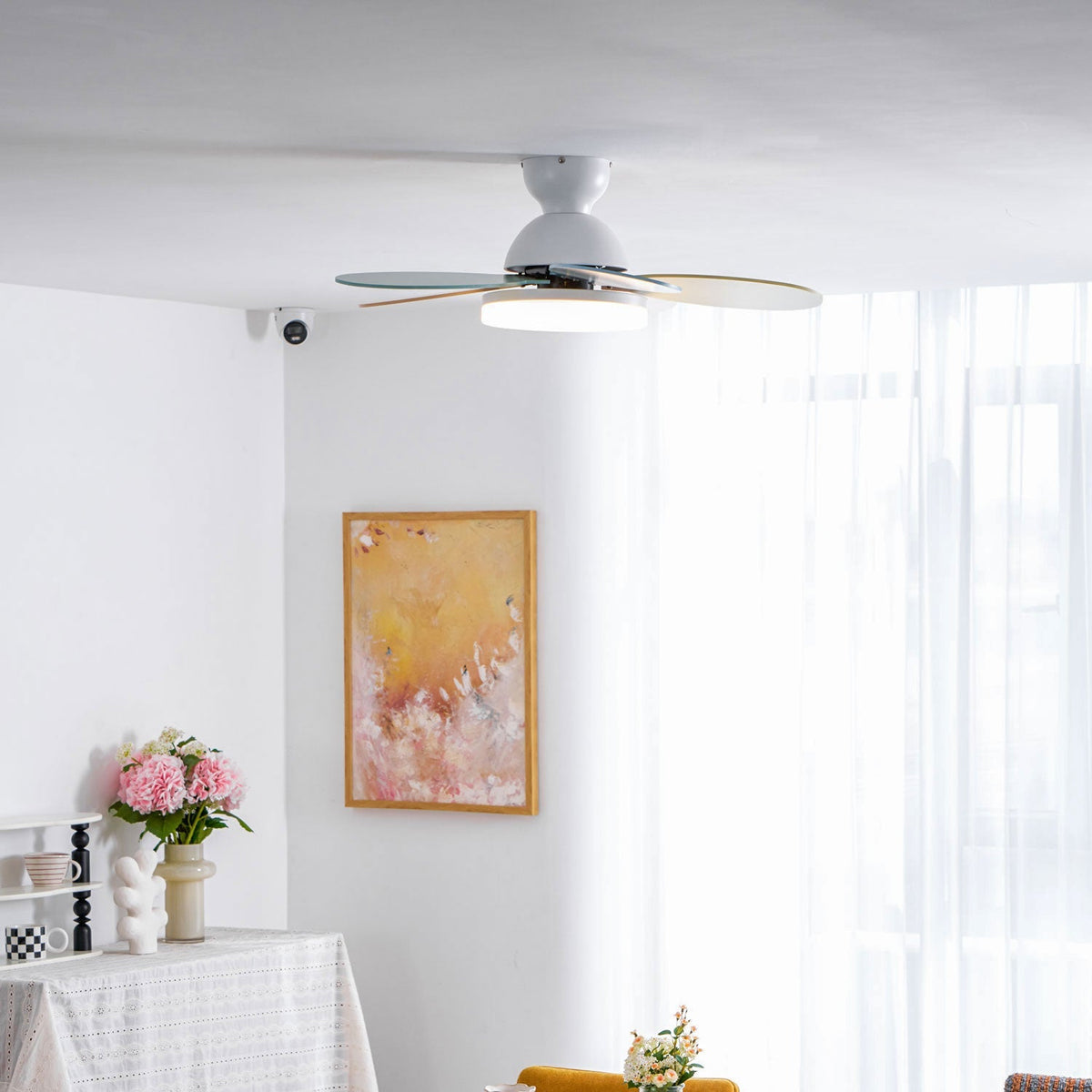 Indoor Ceiling Fan with LED Light 35 in Wood Blade Curved Design 6-Speed Remote Control DC Motor for Living Room Bedroom Dining Room Grey Gr