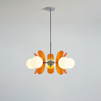 Floral Glass Pendant Light Chrome Accents Multi-Bulb Chandelier for Bedroom Office Dining Room Modern Ceiling Lighting Adjustable 59 in