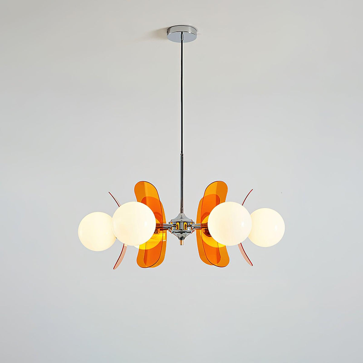 Floral Glass Pendant Light Chrome Accents Multi-Bulb Chandelier for Bedroom Office Dining Room Modern Ceiling Lighting Adjustable 59 in