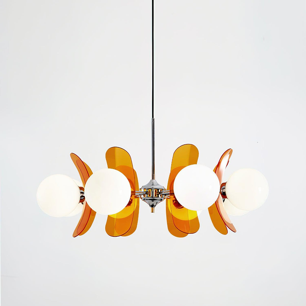 Floral Glass Pendant Light Chrome Accents Multi-Bulb Chandelier for Bedroom Office Dining Room Modern Ceiling Lighting Adjustable 59 in
