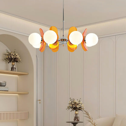 Floral Glass Pendant Light Chrome Accents Multi-Bulb Chandelier for Bedroom Office Dining Room Modern Ceiling Lighting Adjustable 59 in