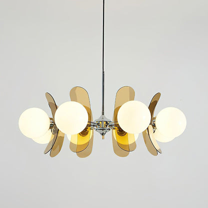 Floral Glass Pendant Light Chrome Accents Multi-Bulb Chandelier for Bedroom Office Dining Room Modern Ceiling Lighting Adjustable 59 in