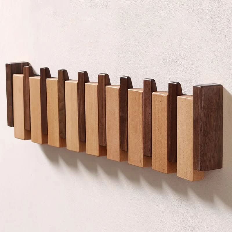 Wooden Wall Coat Rack with Folding Pegs | Handcrafted Piano-Style Hook Board for Entryway, Bedroom, Office | Natural Solid Wood Finish