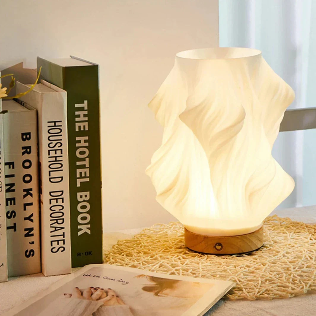 Sculptural Glass Accent Lamp with Dimmable LED | Wavy Organic Design for Bedside & Living Room Tables | E14 Bulb Compatible