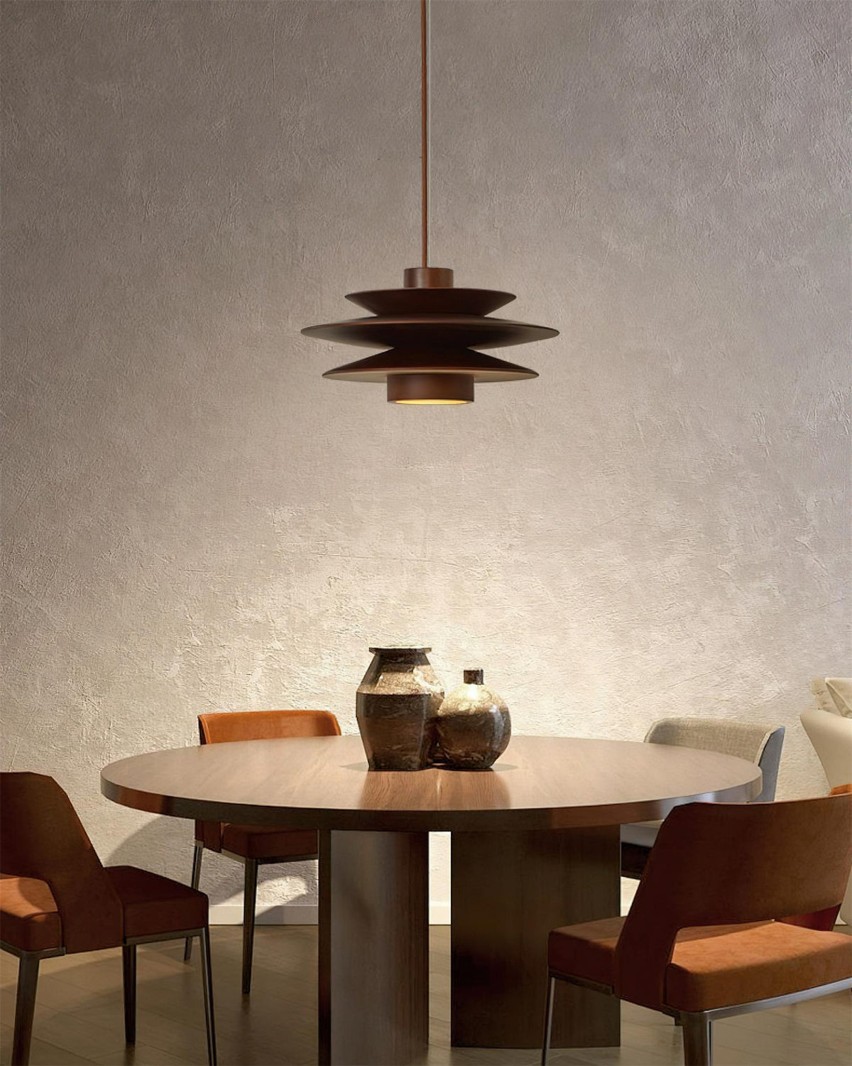 Layered Wood Ceiling Fixture 12 Inch Round Adjustable Height GU10 Socket Dimmable Hanging Lamp for Kitchen Island Table Overhead Lighting Co