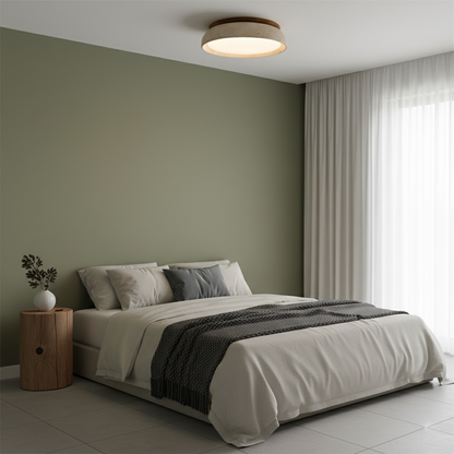 Stone Flush Mount Light Fixture 12 Inch Natural Travertine LED Overhead for Bedroom Hallway Bathroom Minimalist Round Warm Glow Wall or Ceil