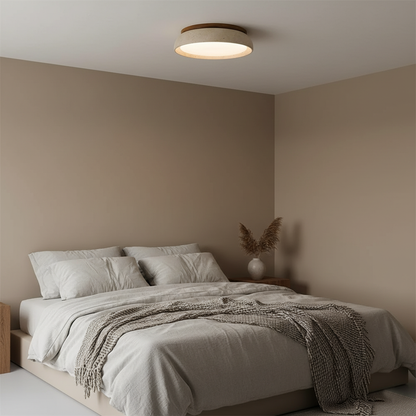 Stone Flush Mount Light Fixture 12 Inch Natural Travertine LED Overhead for Bedroom Hallway Bathroom Minimalist Round Warm Glow Wall or Ceil
