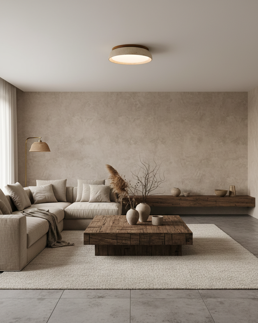 Stone Flush Mount Light Fixture 12 Inch Natural Travertine LED Overhead for Bedroom Hallway Bathroom Minimalist Round Warm Glow Wall or Ceil