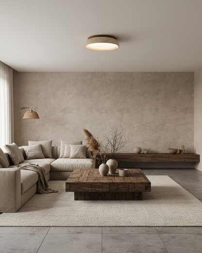 Stone Flush Mount Light Fixture 12 Inch Natural Travertine LED Overhead for Bedroom Hallway Bathroom Minimalist Round Warm Glow Wall or Ceil
