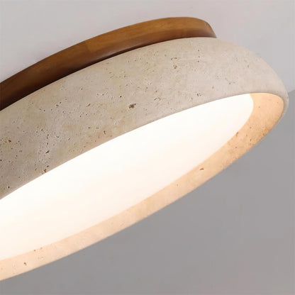 Flush Mount LED Overhead Light with Natural Stone & Wood Accents for Bedrooms, Hallways & Low Ceilings – Warm 3000K Glow, Scandinavian Minim