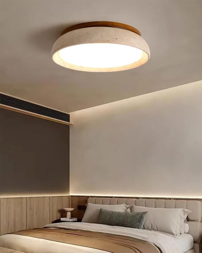 Stone Flush Mount Light Fixture 12 Inch Natural Travertine LED Overhead for Bedroom Hallway Bathroom Minimalist Round Warm Glow Wall or Ceil