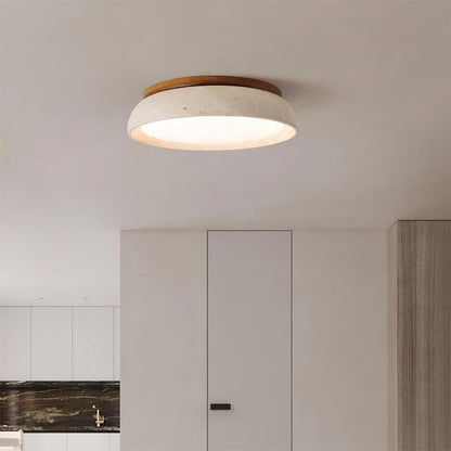 Stone Flush Mount Light Fixture 12 Inch Natural Travertine LED Overhead for Bedroom Hallway Bathroom Minimalist Round Warm Glow Wall or Ceil
