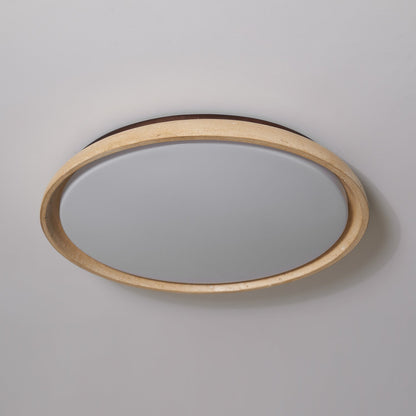 Flush Mount LED Overhead Light with Natural Stone & Wood Accents for Bedrooms, Hallways & Low Ceilings – Warm 3000K Glow, Scandinavian Minim