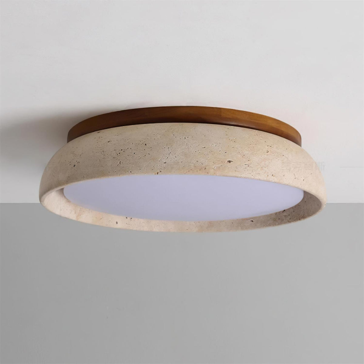 Flush Mount LED Overhead Light with Natural Stone & Wood Accents for Bedrooms, Hallways & Low Ceilings – Warm 3000K Glow, Scandinavian Minim