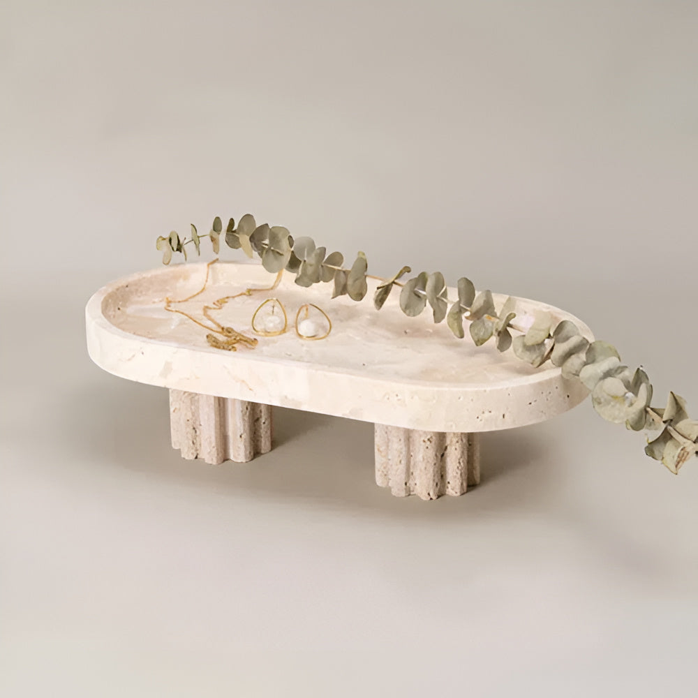 Pietra Decorative Tray for Coffee Table - Natural Travertine, Elegant Design