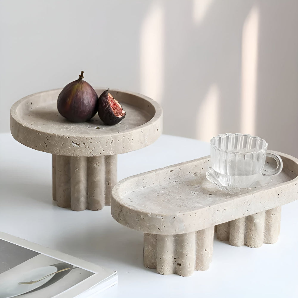 Pietra Decorative Tray for Coffee Table - Natural Travertine, Elegant Design