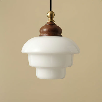 Glass Shade Hanging Lamp 6.3 Inch with Wood Accent for Kitchen Island Dining Table Overhead Fixture E26 Socket Adjustable Cord Dimmable Comp