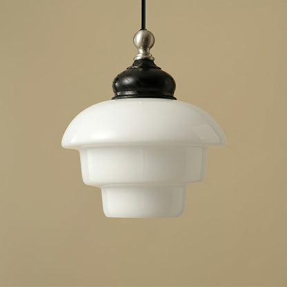 Glass Shade Hanging Lamp 6.3 Inch with Wood Accent for Kitchen Island Dining Table Overhead Fixture E26 Socket Adjustable Cord Dimmable Comp