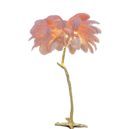 Tropical Feather Standing Lamp 63 in Tall Palm Tree Style Ambient Floor Light for Bedroom Living Room Decorative Accent Lighting