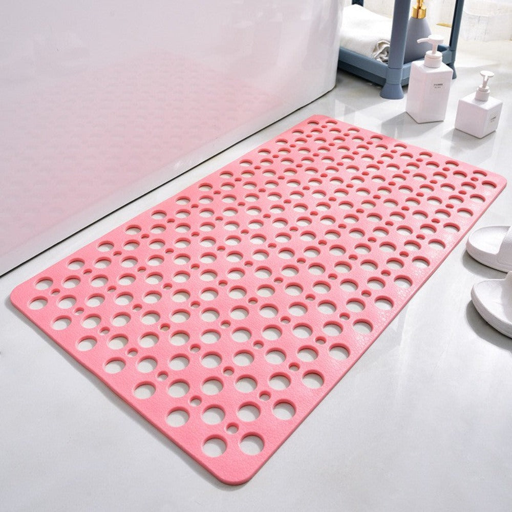 Non-Slip Bath Mat with Drainage Holes Gray 24x16 Inch PVC Quick-Dry Bathroom Safety Floor Liner for Shower Tub Wet Areas Home Spa Senior Acc