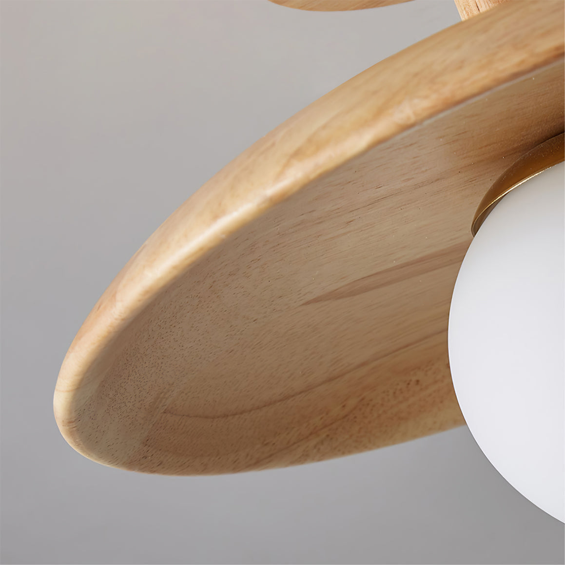 Flush Mount Ceiling Light Fixture with Natural Wood Base & Frosted Glass Shade for Hallways Bedrooms Living Rooms | Modern Farmhouse Style L