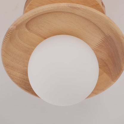 Flush Mount Ceiling Light Fixture with Natural Wood Base & Frosted Glass Shade for Hallways Bedrooms Living Rooms | Modern Farmhouse Style L