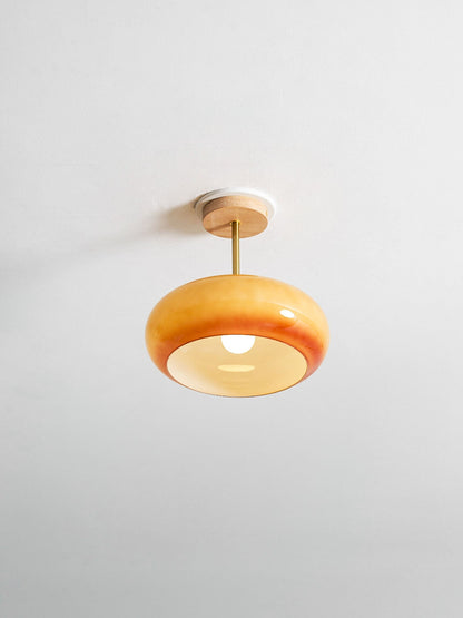 Flush Mount Ceiling Light Fixture Wood & Glass 11 Inch Round for Bedroom Bathroom Dining Room E26 Base Hardwired Indoor Ambient Lighting