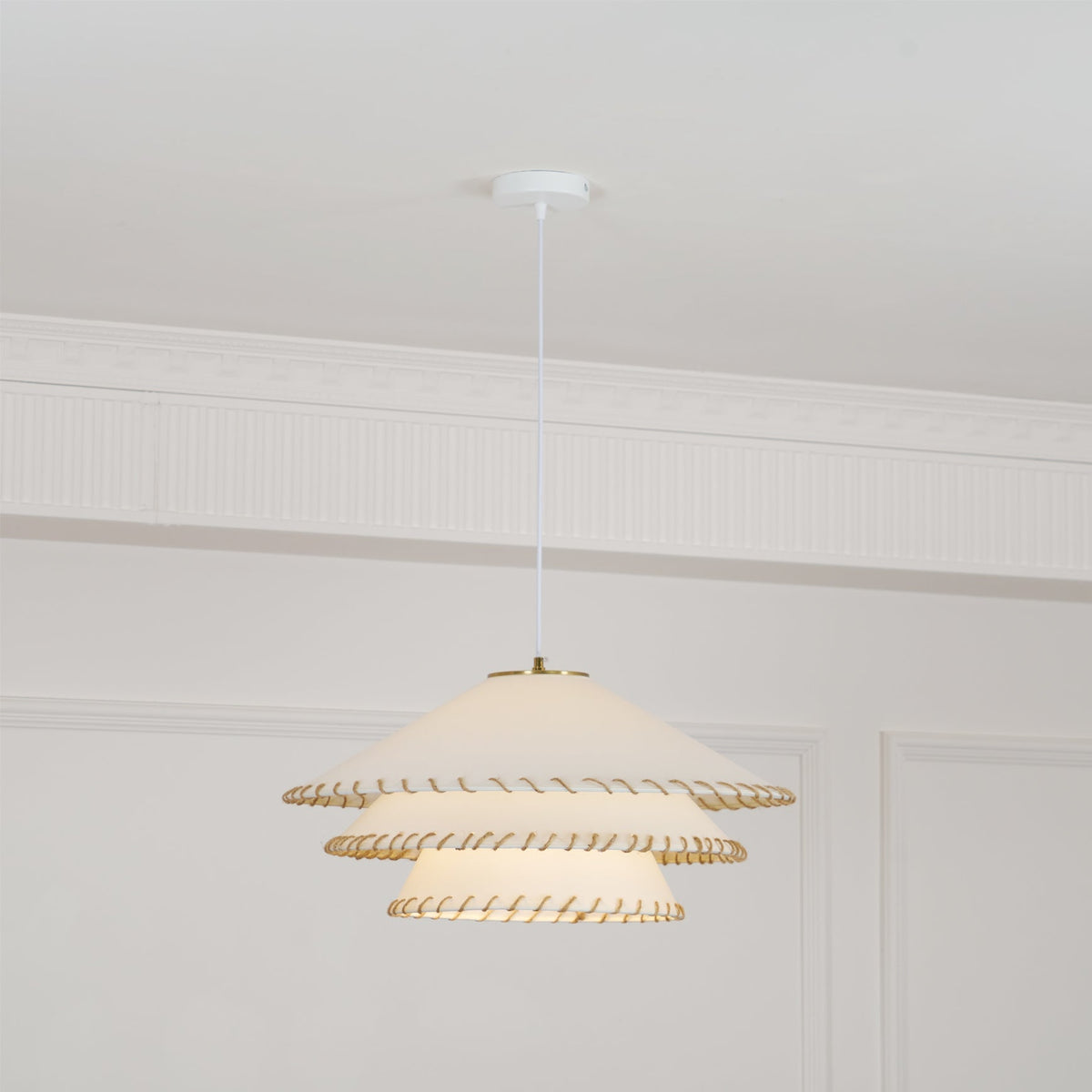 Oversized Fabric Drum Shade Ceiling Light for Kitchen Island & Dining Table – Adjustable Height Indoor Fixture with E26 Socket, Warm Ambient