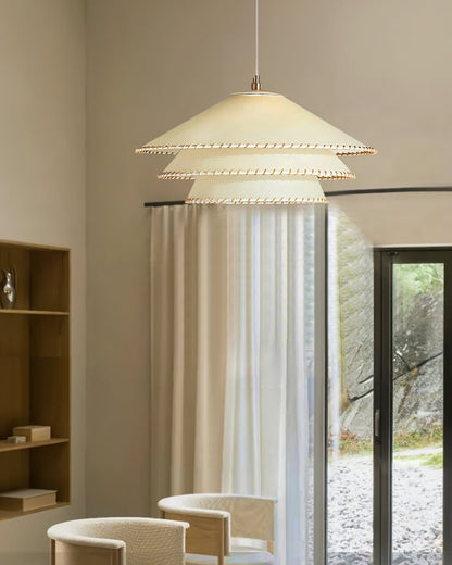 Oversized Fabric Drum Shade Ceiling Light for Kitchen Island & Dining Table – Adjustable Height Indoor Fixture with E26 Socket, Warm Ambient