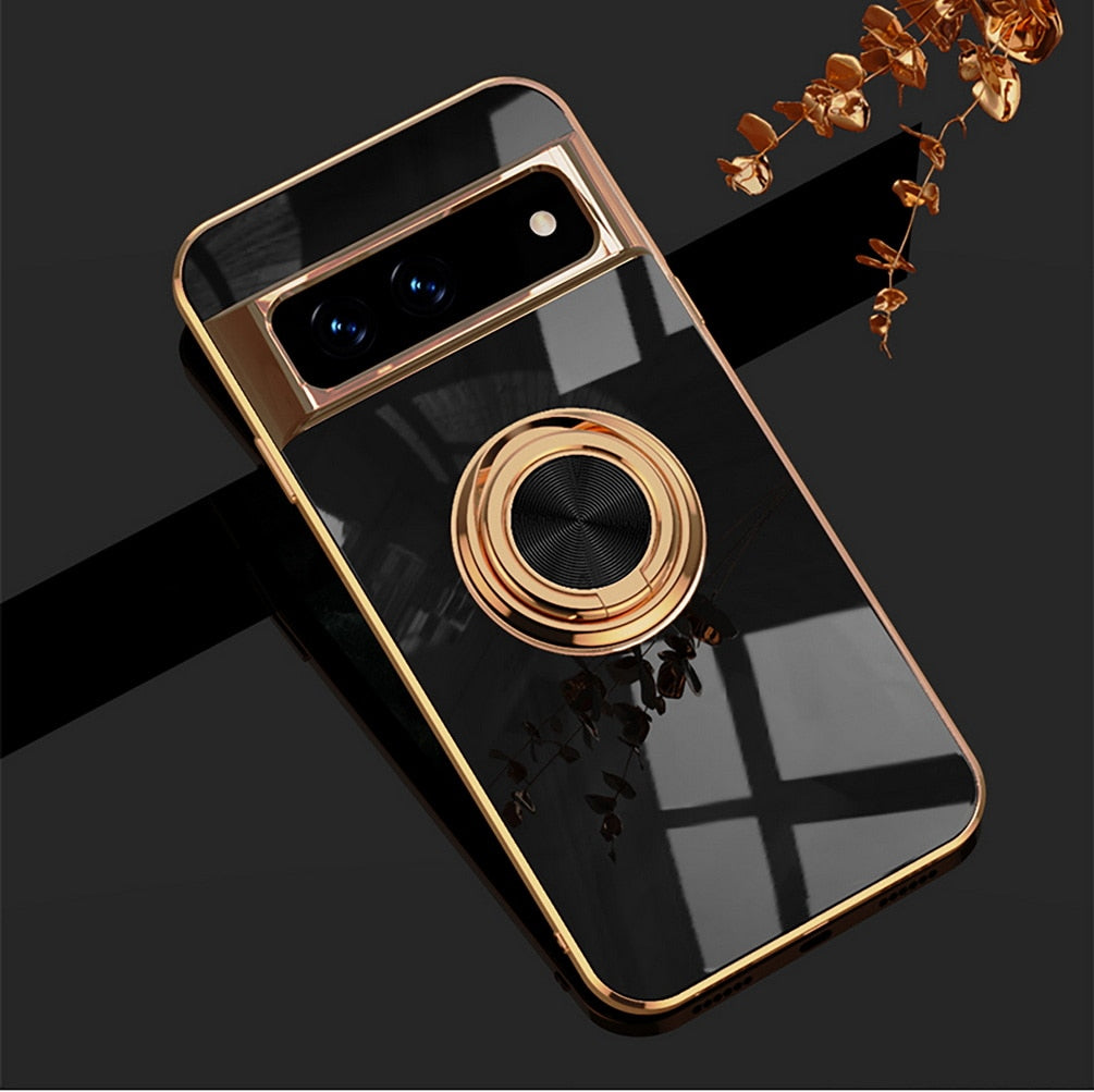 Rotating Ring Phone Case for Google Pixel – Magnetic Mount Compatible, Shock Absorbing TPU with Microfiber Lining