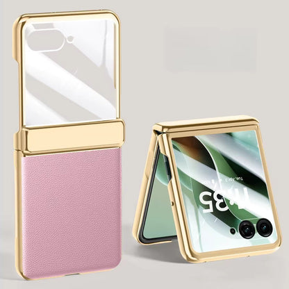 Foldable Phone Case for Motorola Razr with Screen Protector & Electroplated Frame – Slim Vegan Leather Protection