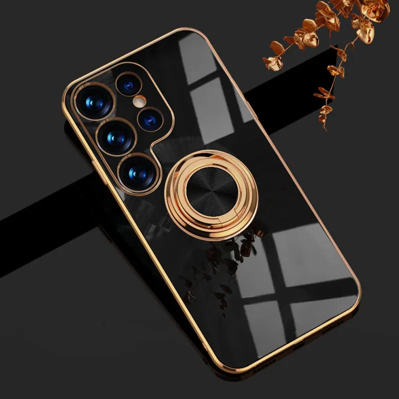 Rotating Ring Grip Phone Case for Samsung Galaxy – Magnetic Car Mount Compatible, Shock-Absorbing TPU with Microfiber Lining for S21-S26