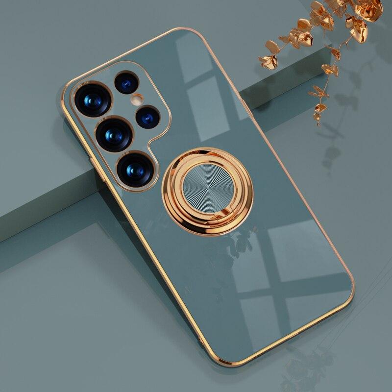 Rotating Ring Grip Phone Case for Samsung Galaxy – Magnetic Car Mount Compatible, Shock-Absorbing TPU with Microfiber Lining for S21-S26