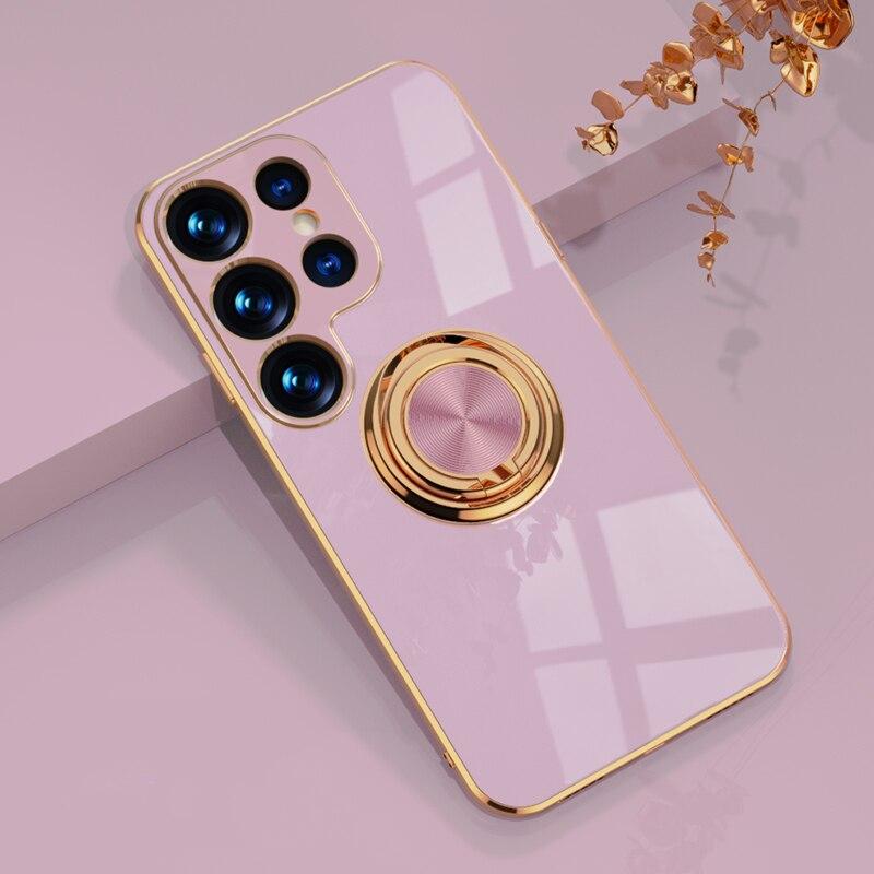 Rotating Ring Grip Phone Case for Samsung Galaxy – Magnetic Car Mount Compatible, Shock-Absorbing TPU with Microfiber Lining for S21-S26
