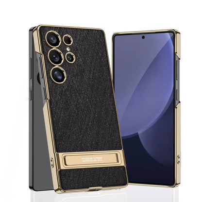 Samsung Galaxy Phone Case with Built-In Stand – Slim TPU Protection in Leather, Brushed & Carbon Fiber Finishes for S24, S25, S26 Ultra, Z
