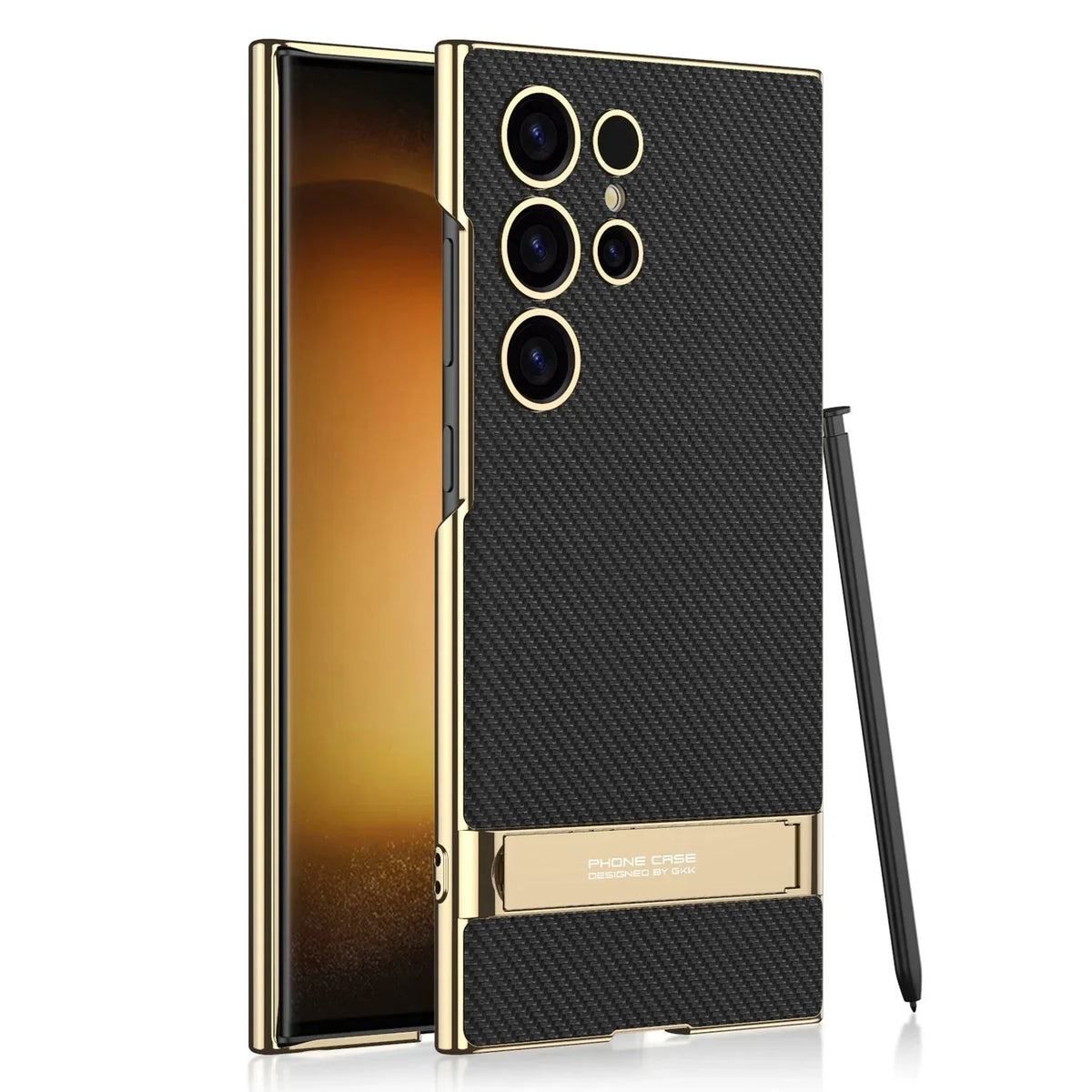 Samsung Galaxy Phone Case with Built-In Stand – Slim TPU Protection in Leather, Brushed & Carbon Fiber Finishes for S24, S25, S26 Ultra, Z