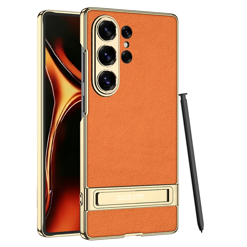 Samsung Galaxy Phone Case with Built-In Stand – Slim TPU Protection in Leather, Brushed & Carbon Fiber Finishes for S24, S25, S26 Ultra, Z