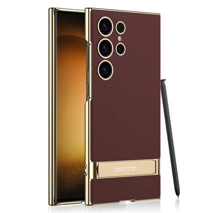 Samsung Galaxy Phone Case with Built-In Stand – Slim TPU Protection in Leather, Brushed & Carbon Fiber Finishes for S24, S25, S26 Ultra, Z